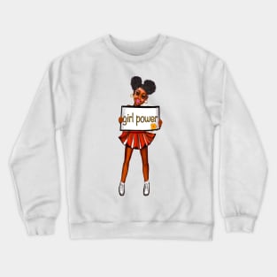 Girl power black anime manga girl cheerleader with cute dimples Afro hair in puffs, brown eyes and dark brown skin side profile. Hair love ! Crewneck Sweatshirt